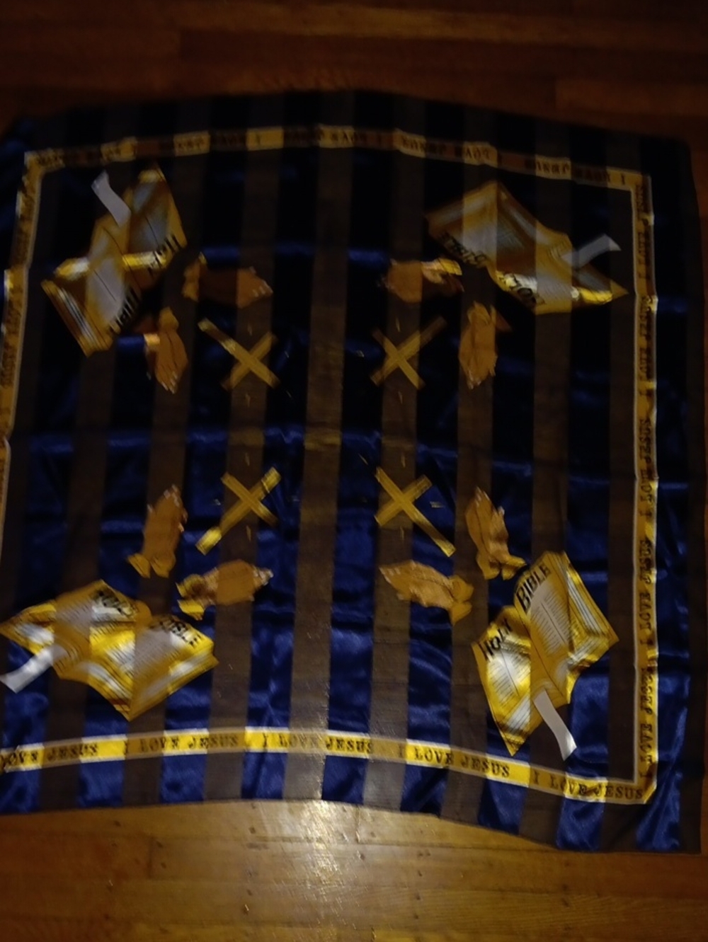 Navy and Gold Religious Print Scarf